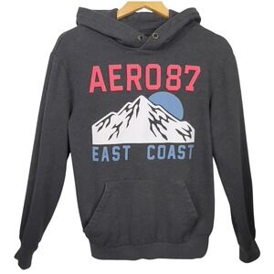 Aeropostale Grey Graphic‎ Print Long Sleeve Kangaroo Pocket Fleece Hoodie Small
